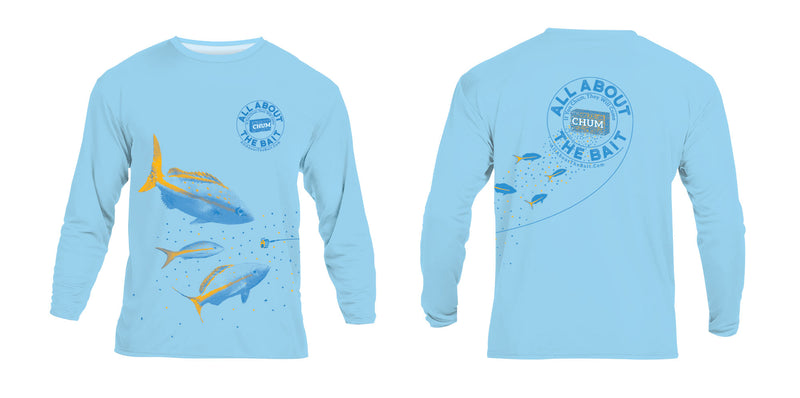 (+ FREE MASK) CHUM WITH YELLOWTAIL SNAPPER - Light Blue - COOLMAX - 100% Micro Fiber Polyester Performance Long Sleeve Shirt (FREE SHIPPING)