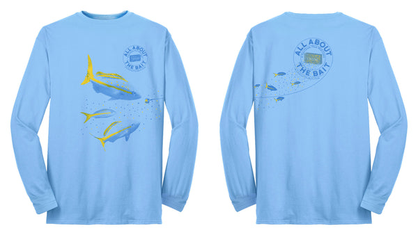 (5XL ONLY) Chum and Yellowtail Snapper.  Light Blue/Navy Blue - 50/50 COTTON/POLYESTER BLEND Long Sleeve Shirt (FREE SHIPPING) ***