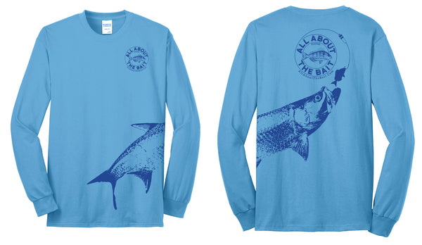 (FREE MASK) Pinfish With Tarpon.  Long Sleeve Shirt Aquatic Blue/Navy Blue- (FREE SHIPPING)