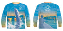 (+ FREE TARPON OR BLUE CRAB FACE MASK) - BAHIA HONDA BRIDGE TARPON ft. BLUE CRAB - COOLMAX - 100% Micro Fiber Polyester Performance Long Sleeve Shirt (FREE SHIPPING)