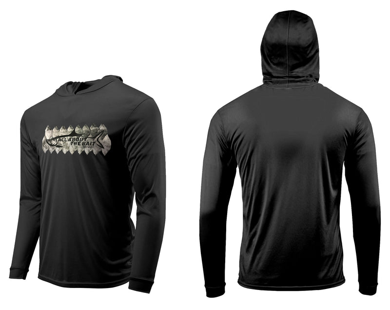 (BLEM) (X-LARGE) - TARPON SCALES HOODED - Black - 50+ UPF - Long Sleeve Performance Shirt - 100% Polyester - FREE DELIVERY