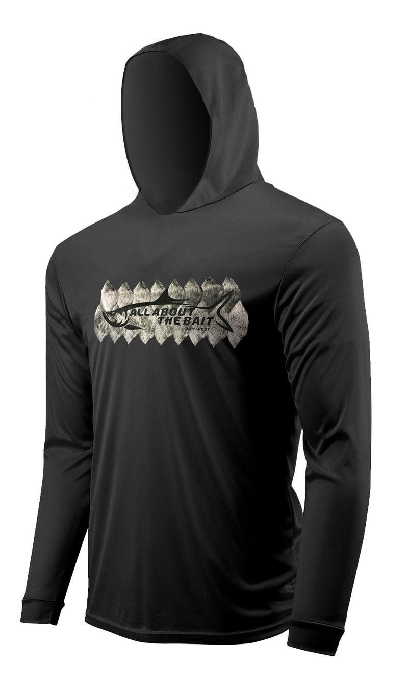 (BLEM) (X-LARGE) - TARPON SCALES HOODED - Black - 50+ UPF - Long Sleeve Performance Shirt - 100% Polyester - FREE DELIVERY