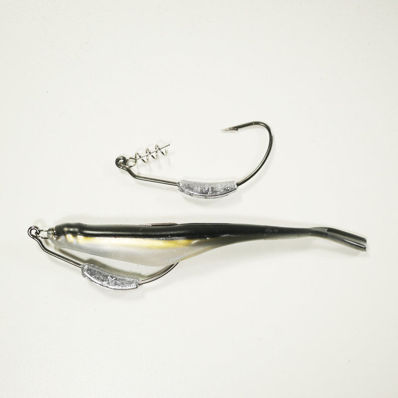 (Weighted Hook) 4" Fluke Soft Plastic - BLACK BACK & PEARL SHAD - 5 Rigs+20 pack - FREE SHIPPING