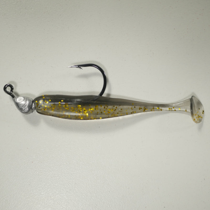 BLACK BACK GOLD/COMBO - 3" Paddletail Soft Plastic GLASS MINNOW/Shad (qty 40) + 1/8 oz AATB Jighead (qty 5) COMBO PACK.  FREE SHIPPING.