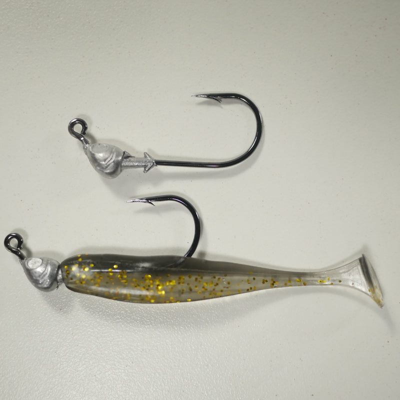 BLACK BACK GOLD/COMBO - 3" Paddletail Soft Plastic GLASS MINNOW/Shad (qty 40) + 1/8 oz AATB Jighead (qty 5) COMBO PACK.  FREE SHIPPING.