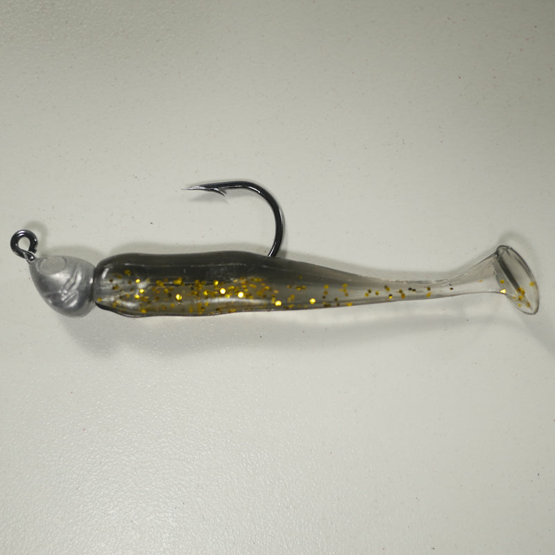 BLACK BACK GOLD/COMBO - 3" Paddletail Soft Plastic GLASS MINNOW/Shad (qty 40) + 1/4 oz AATB Jighead (qty 5) COMBO PACK.  FREE SHIPPING.