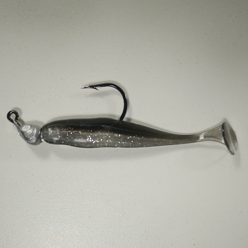 BLACK BACK SILVER/COMBO - 3" Paddletail Soft Plastic GLASS MINNOW/Shad (qty 40) + 1/8 oz AATB Jighead (qty 5) COMBO PACK.  FREE SHIPPING.