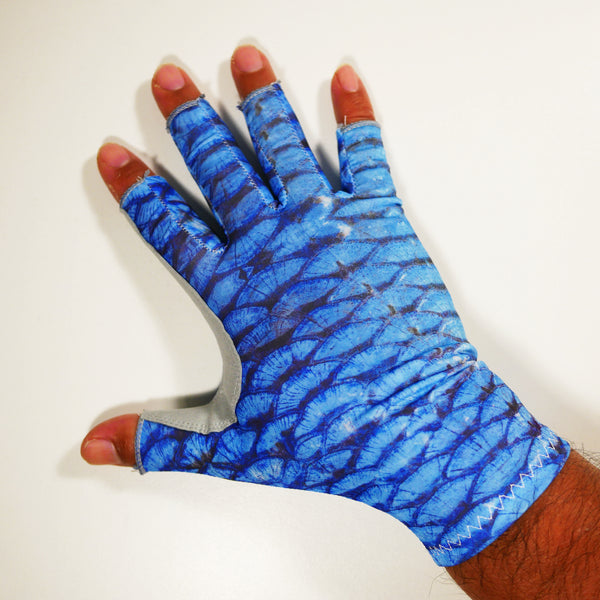 BLUE Tarpon Scale Fishing Gloves / Sun Gloves - Light Weight - MD/LG/XL - FREE SHIPPING