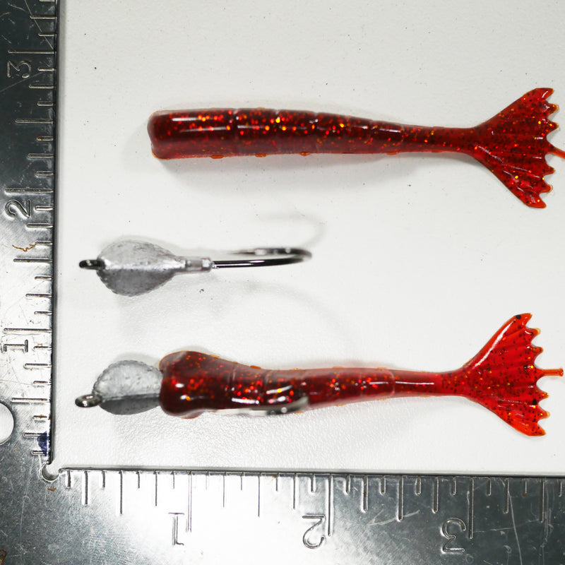1/4 oz - 2/0 COBRA JIGHEAD (qty 5) + AATB / Esky 3" Soft Plastic Shrimp (qty 25) - CHERRY COLA