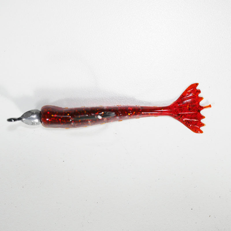 1/8 oz - 3/0 FISH HEAD JIGHEAD (qty 5) + AATB / Esky 3" Soft Plastic Shrimp (qty 25) - CHERRRY COLA