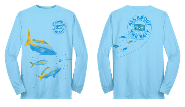 (BLEM) - 3XL - Off Size Chum with Yellowtail Snapper.  Light Blue - COOLMAX - 100% Micro Fiber Polyester Performance Long Sleeve Shirt (FREE SHIPPING)