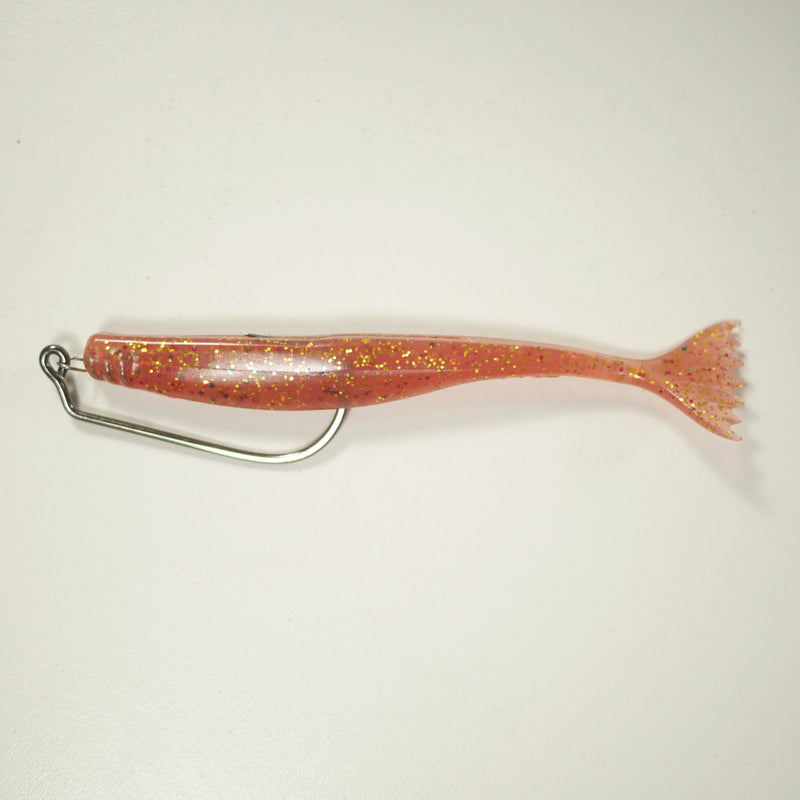 4/0 2X STRONG RIGGING KIT (Qty 5) SHMINNOW (Shrimp/Minnow) 4" Soft Plastic Shrimp/Fluke (Qty 20) - CRANBERRY