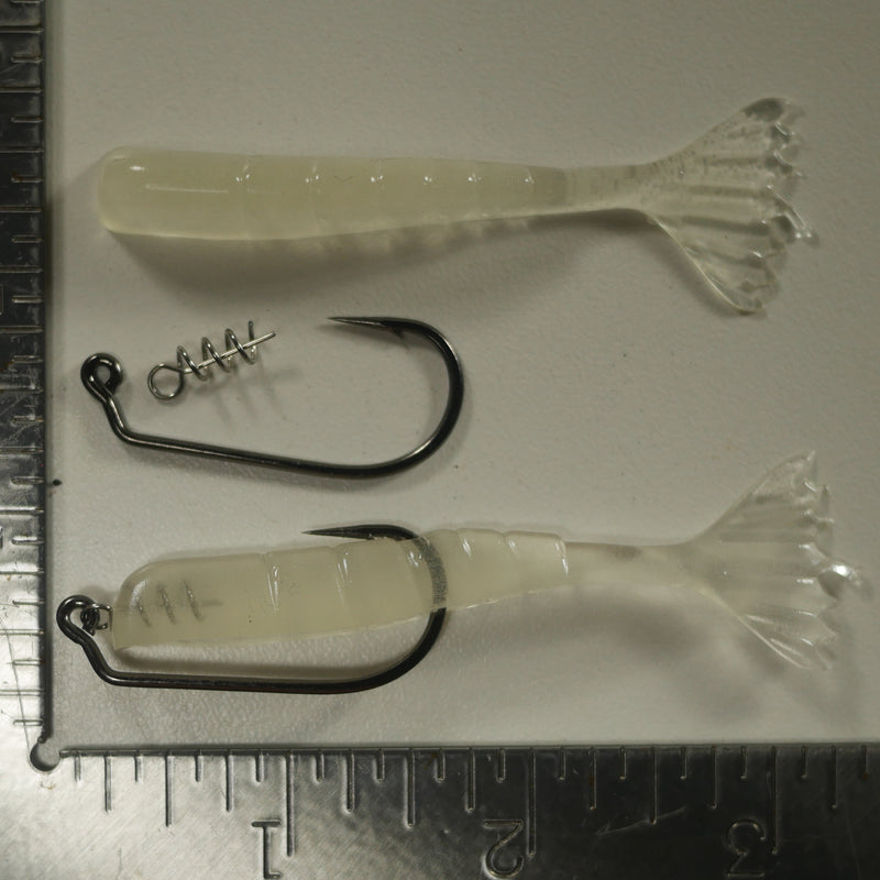 2/0 RIGGING KIT (qty 5) + AATB / Esky 3" Soft Plastic Shrimp (qty 25) - GLOW