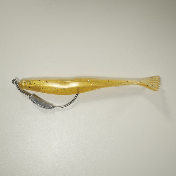 WEIGHTED HOOK RIGGING KIT (Qty 5) SHMINNOW (Shrimp/Minnow) 4" Soft Plastic Shrimp/Fluke (Qty 20) - GOLD