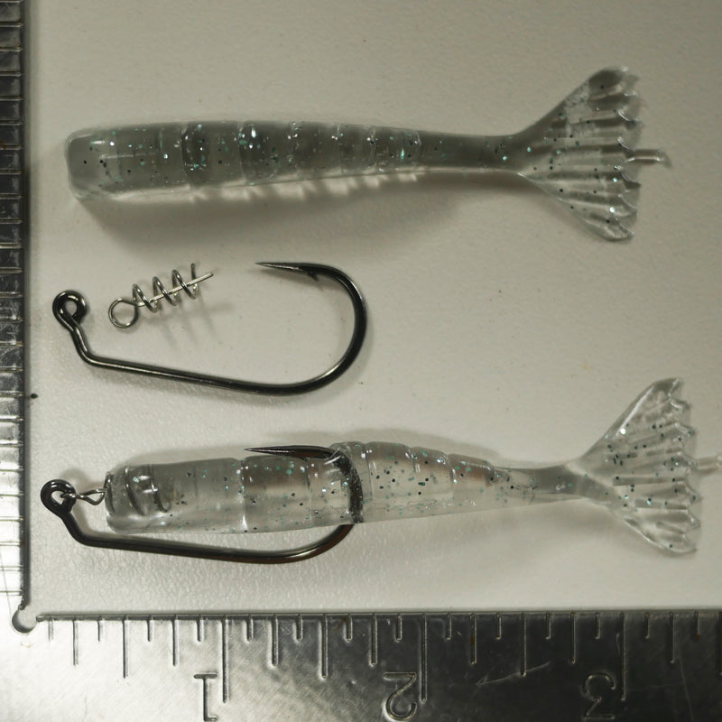 2/0 RIGGING KIT (qty 5) + AATB / Esky 3" Soft Plastic Shrimp (qty 25) - GRAY