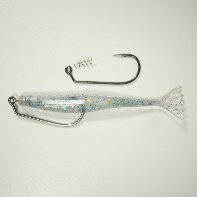 4/0 2X STRONG RIGGING KIT (Qty 5) SHMINNOW (Shrimp/Minnow) 4" Soft Plastic Shrimp/Fluke (Qty 20) - GRAY