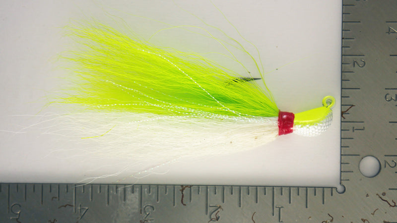 5 Pack - 1/2 oz Bucktail Jig - Cobra Jighead 2X Strong Mustad Hook (White, Pink, Chartreuse, Brown)