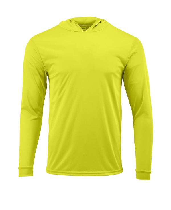 (NO LOGO) PLAIN HOODED - SAFETY GREEN - 50+ UPF - Long Sleeve Performance Shirt - 100% Polyester - FREE DELIVERY