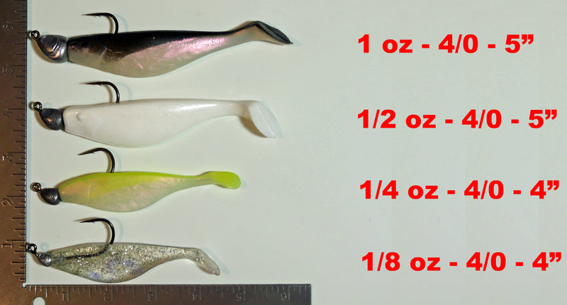 4" Paddletail Soft Plastic (qty 20) + AATB Jighead (qty 4) COMBO PACK.  FREE SHIPPING.
