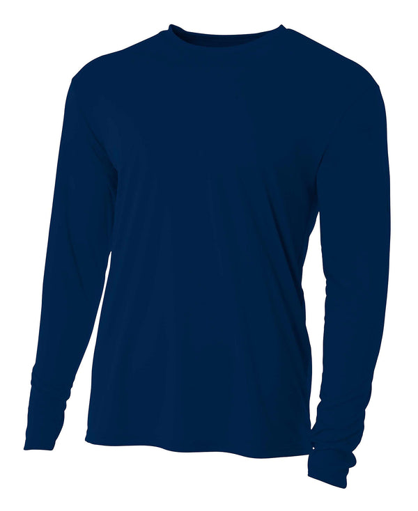 (Plain - No Logo) - NAVY BLUE - 100% Micro Fiber Polyester Performance Long Sleeve Shirt (FREE SHIPPING)