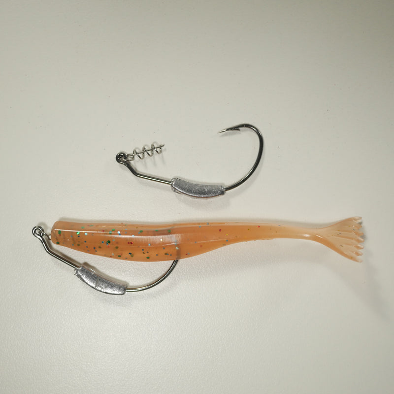 WEIGHTED HOOK RIGGING KIT (Qty 5) SHMINNOW (Shrimp/Minnow) 4" Soft Plastic Shrimp/Fluke (Qty 20) - ORIGINAL