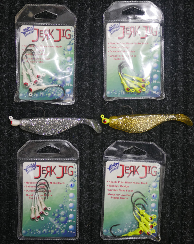 (4-Pack) Wahoo Jerk Jigs + 4" Paddletail Soft Plastic Pilchard/Shad - Silver (10)/Gold Glitter (10) - 20 pack (FREE DELIVERY)