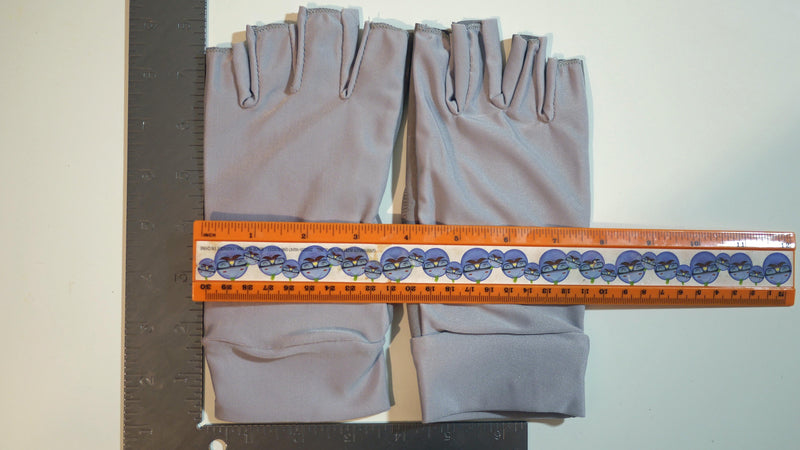 Large Fishing Gloves / Sun Gloves - Light Weight - Light Gray w/ Faux Leather Palm - FREE SHIPPING