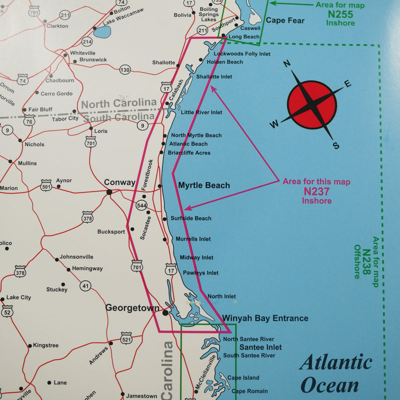 N237 WINYAH BAY SOUTH CAROLINA TO LOCKWOODS FOLLY INLET NORTH CAROLINA - Top Spot Fishing Maps - FREE SHIPPING