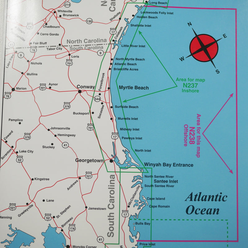 N238 OFFSHORE UPPER SOUTH CAROLINA LOWER NORTH CAROLINA - Top Spot Fishing  Maps - FREE SHIPPING