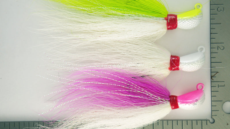 Sample Pack (2 or 4 each color) - 3/4 oz Bucktail Jig - Cobra Jighead 2X Strong Mustad Hook (White, Pink, Chartreuse)