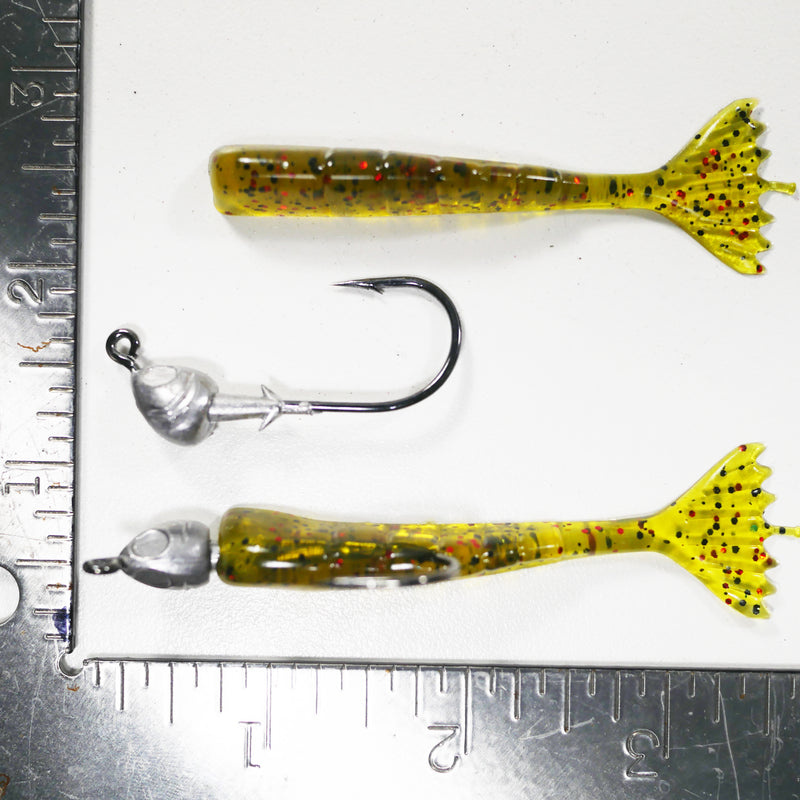1/8 oz - 3/0 FISH HEAD JIGHEAD (qty 5) + AATB / Esky 3 Soft Plastic Shrimp  (qty 25) - WATERMELON