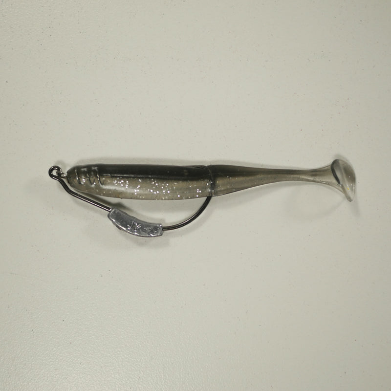 BLACK BACK SILVER/COMBO - 3" Paddletail Soft Plastic GLASS MINNOW/Shad (qty 40) + WEIGHTED HOOK (qty 5) COMBO PACK.  FREE SHIPPING.