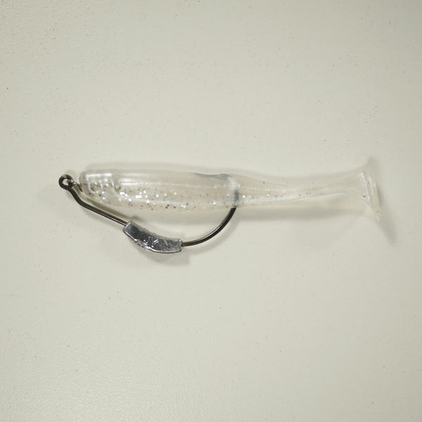 PEARL BACK SILVER/COMBO - 3" Paddletail Soft Plastic GLASS MINNOW/Shad (qty 40) + WEIGHTED HOOK (qty 5) COMBO PACK.  FREE SHIPPING.