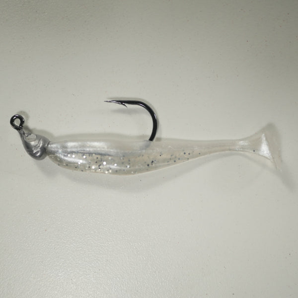PEARL BACK SILVER/COMBO - 3" Paddletail Soft Plastic GLASS MINNOW/Shad (qty 40) + 1/8 oz AATB Jighead (qty 5) COMBO PACK.  FREE SHIPPING.