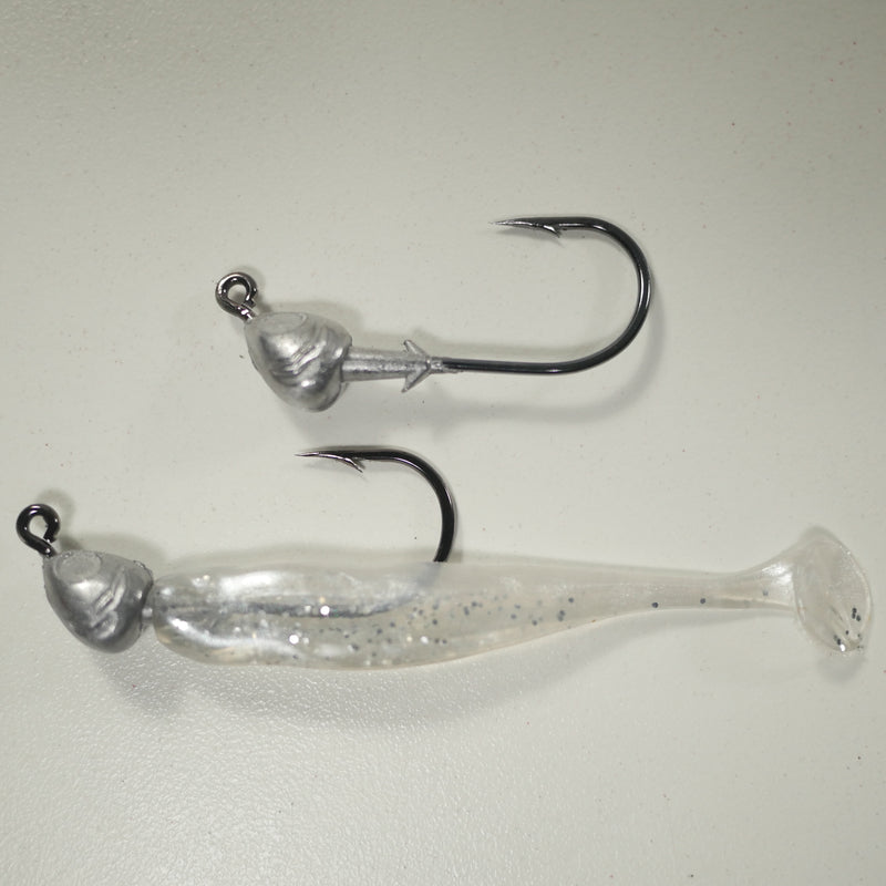 PEARL BACK SILVER/COMBO - 3" Paddletail Soft Plastic GLASS MINNOW/Shad (qty 40) + 1/4 oz AATB Jighead (qty 5) COMBO PACK.  FREE SHIPPING.