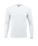 (NO LOGO) PLAIN HOODED - WHITE - 50+ UPF - Long Sleeve Performance Shirt - 100% Polyester - FREE DELIVERY