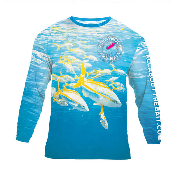 (BLEM) - LARGE - Yellowtail Snapper w/ Drift Jig - COOLMAX - 100% Micro Fiber Polyester Performance Long Sleeve Shirt (FREE SHIPPING)