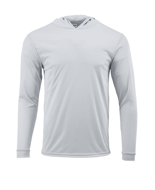 (NO LOGO) PLAIN HOODED - ALUMINUM - 50+ UPF - Long Sleeve Performance Shirt - 100% Polyester - FREE DELIVERY
