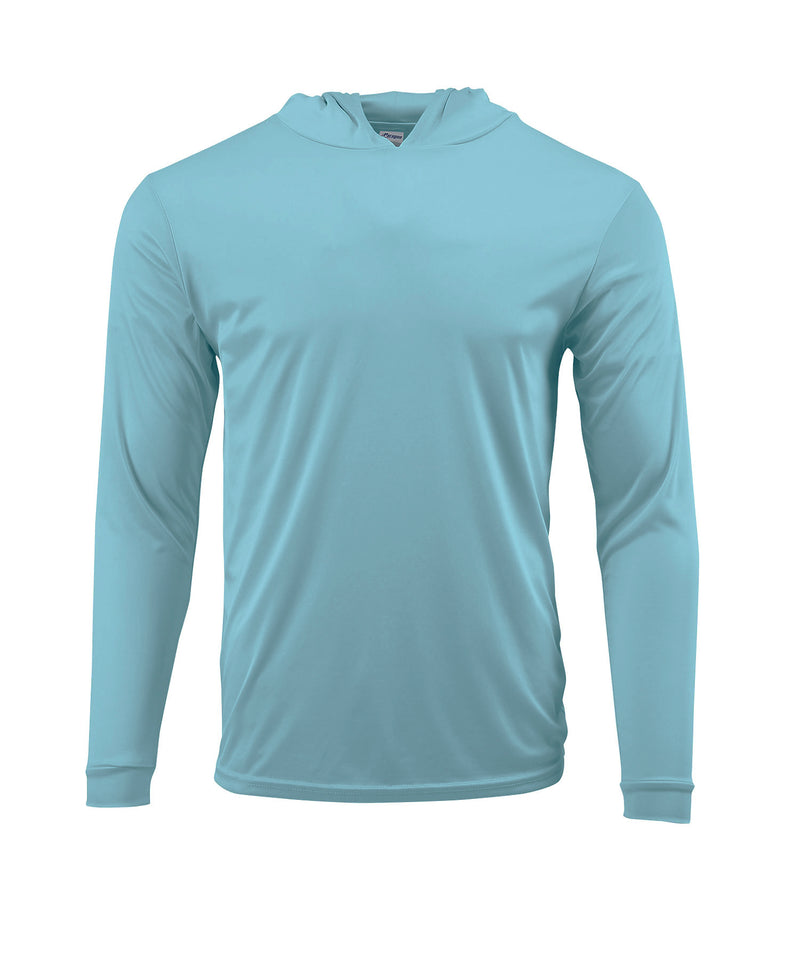 (NO LOGO) PLAIN HOODED - BLUE MIST - 50+ UPF - Long Sleeve Performance Shirt - 100% Polyester - FREE DELIVERY
