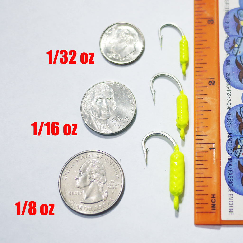 Yellowtail Snapper Weighted Circle Hook Jig - (Chartreuse) 5/0 Hook - 1/8  oz - 25 Pack